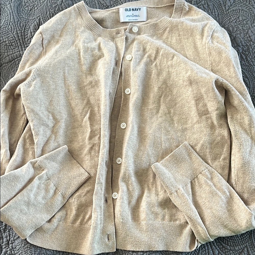 Old Navy Tan Cardigan Sweater Classic Knit